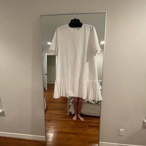 White Drop Waist Pleated Dress